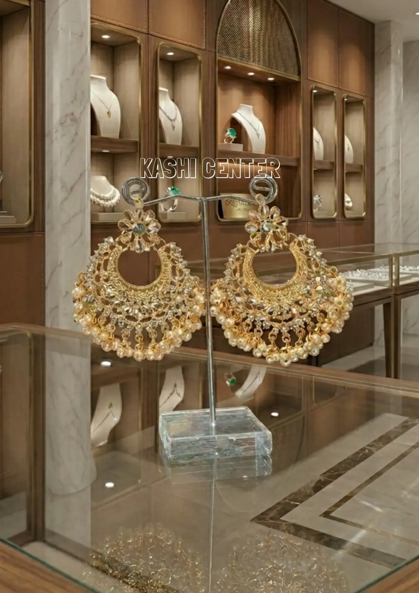 GOLDEN Diamond (AD) Chand Bali style earrings