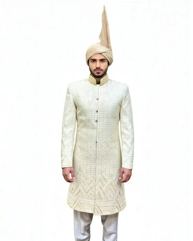 CREAM RAW SILK SHERWANI